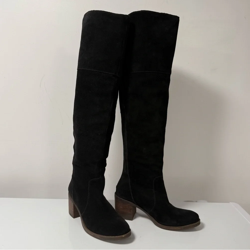 Lucky Brand Black Suede Tall Heeled Boots